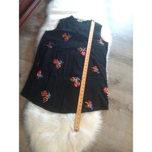 ASHA Women's Size M 100% Cotton Embroidered Floral Black Button-Down Tunic Dress - Picture 7 of 8